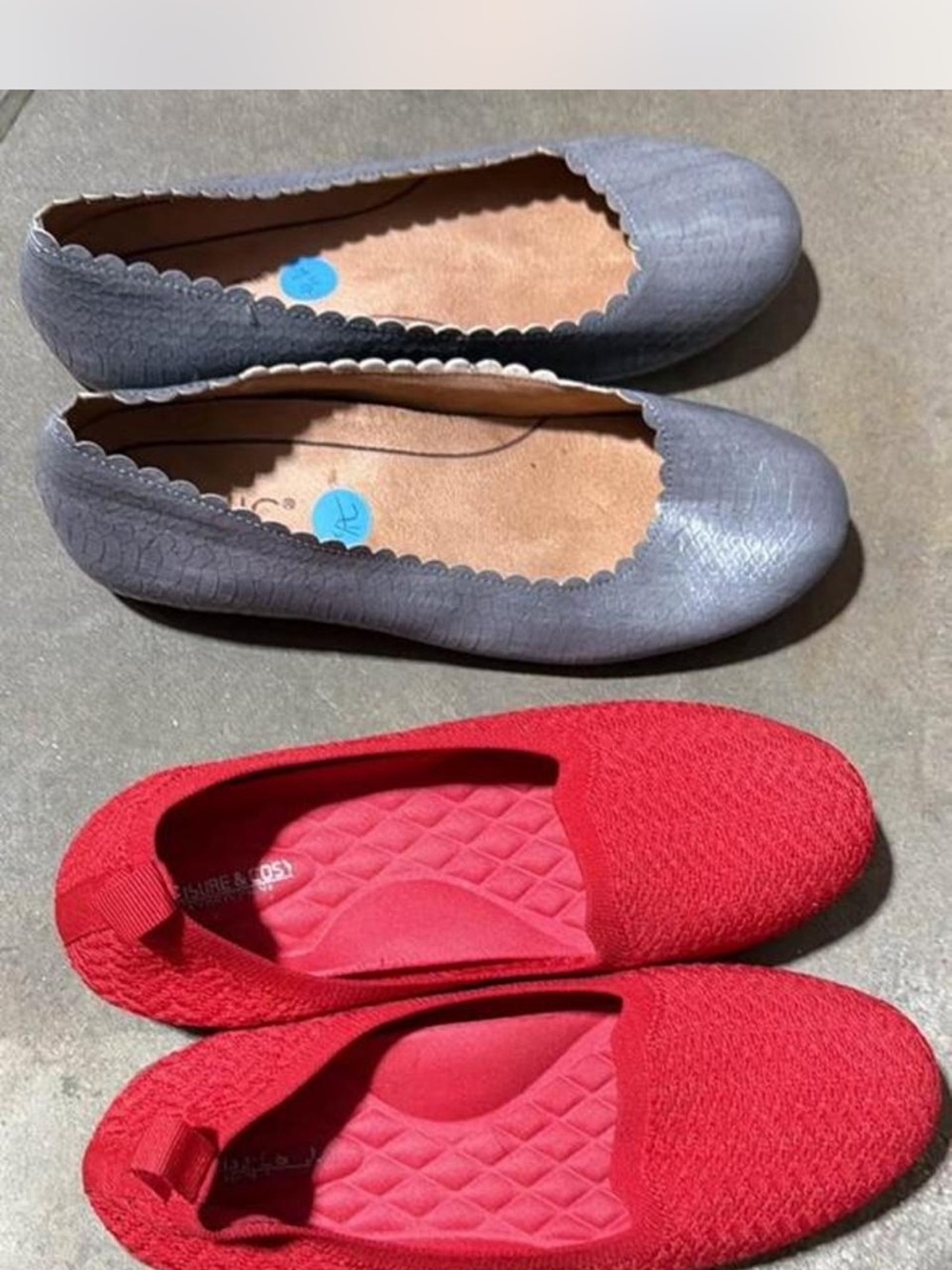 Women’s Ballet Flats - Red and Gray - Comfortable Slip-On Shoes